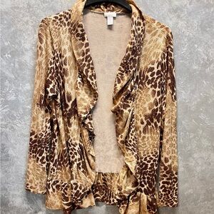 Chico's Brown and Tan Cardigan with Animal Print